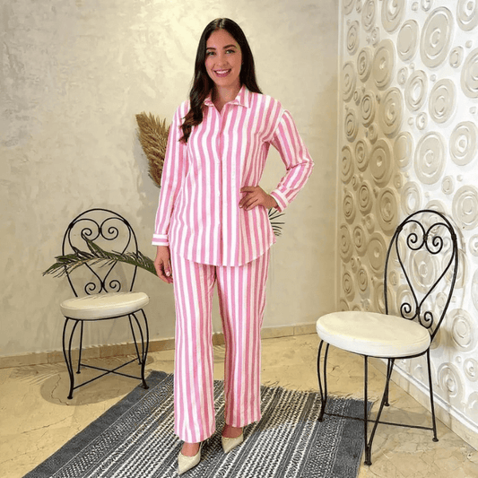 Effortless Style: 2 Piece Striped Shirt & Pants Set