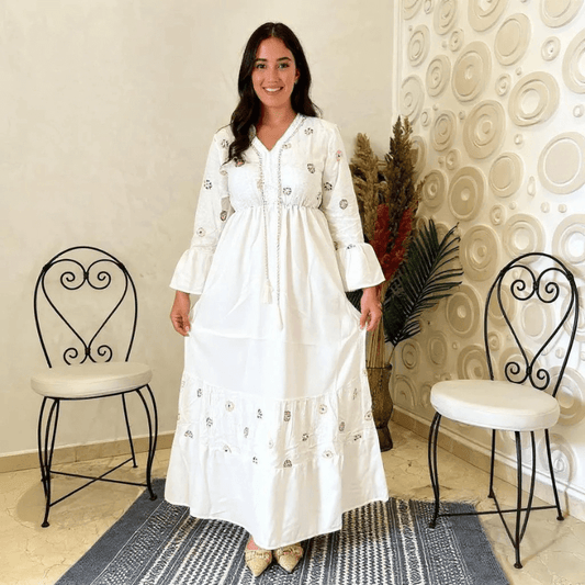 White Floral Embroidered Dress